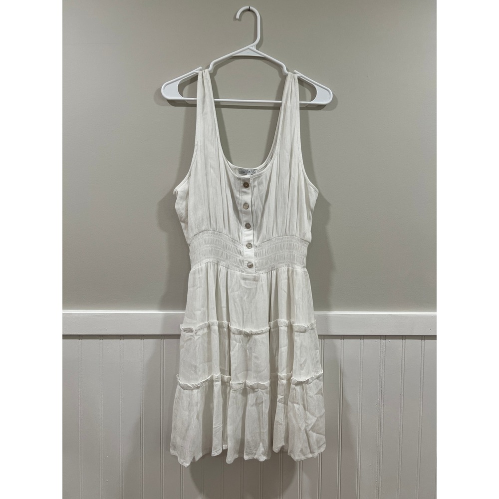 Patrons of Peace Mini Dress Tiered Boho Sleeveless Flowy White Women Size XL